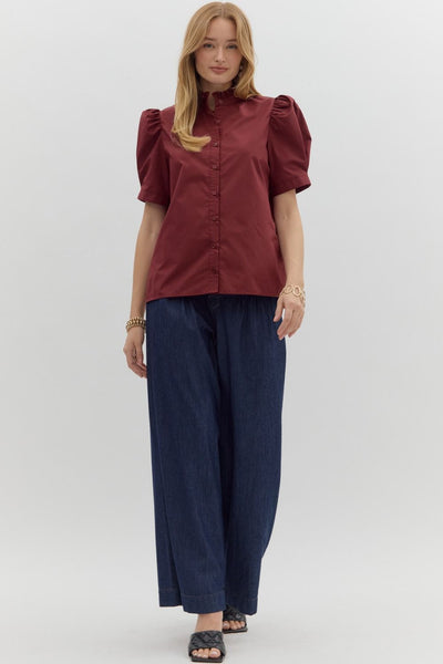 all my life button closure top | burgundy