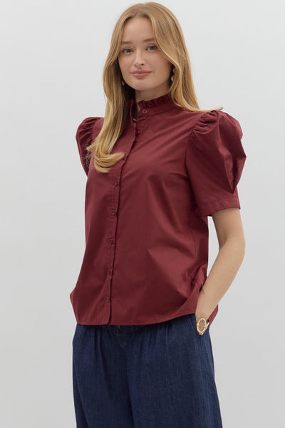 all my life button closure top | burgundy