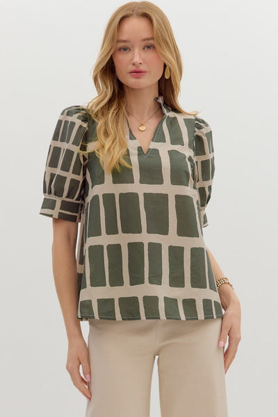always ready abstract print top | olive