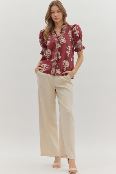change of pace floral puff sleeve top | garnet