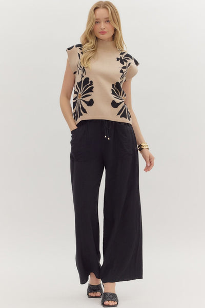 determined to shine floral mock neck sleeveless sweater | ecru