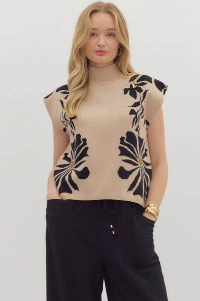 determined to shine floral mock neck sleeveless sweater | ecru