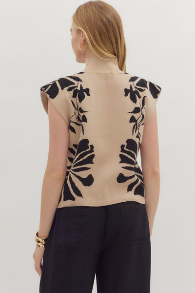 determined to shine floral mock neck sleeveless sweater | ecru