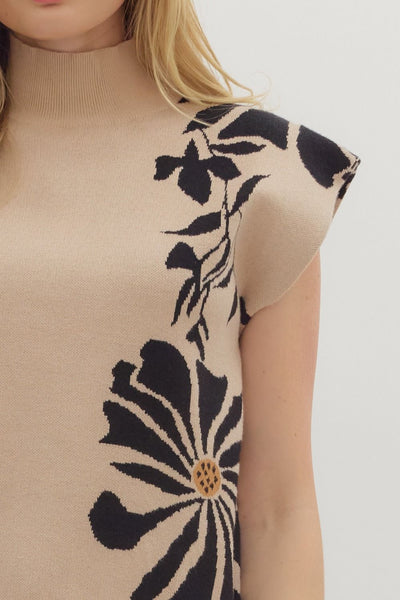 determined to shine floral mock neck sleeveless sweater | ecru