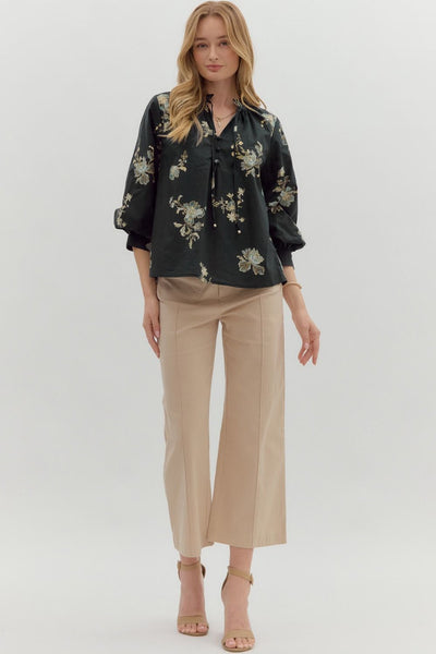 sweeter somehow floral bubble sleeve top | black