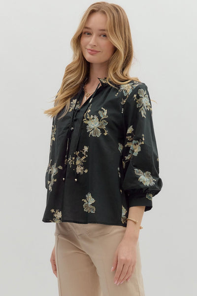 sweeter somehow floral bubble sleeve top | black