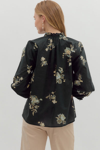 sweeter somehow floral bubble sleeve top | black