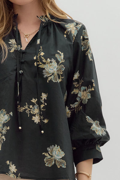 sweeter somehow floral bubble sleeve top | black