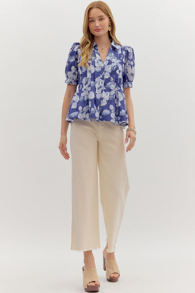 crossed my mind floral pintuck top | indigo