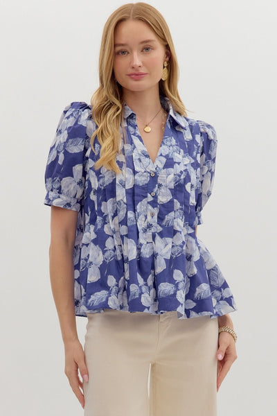 crossed my mind floral pintuck top | indigo