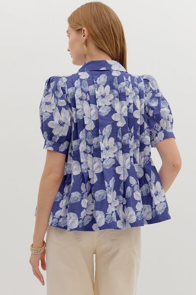 crossed my mind floral pintuck top | indigo