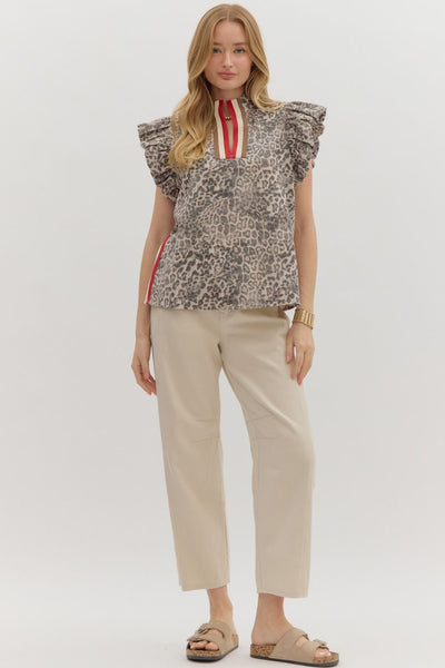 concrete jungle puff sleeve denim top | leopard print