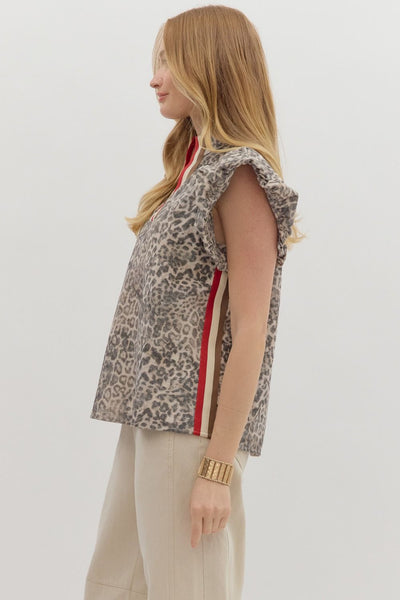 concrete jungle puff sleeve denim top | leopard print
