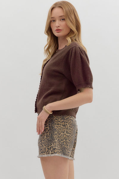 social sweetness short sleeve scallop edge cardigan | chocolate