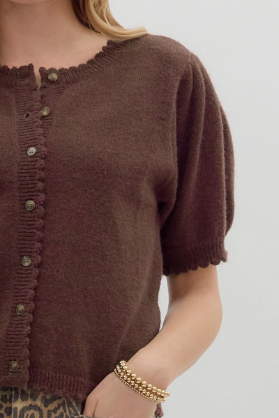 social sweetness short sleeve scallop edge cardigan | chocolate