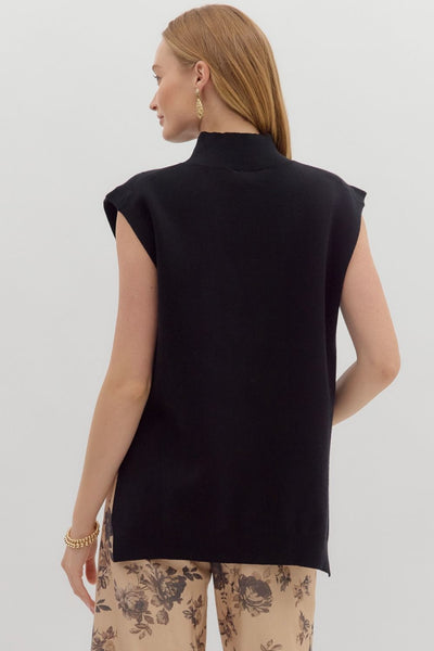 fell for it mock neck knit sweater tank | black