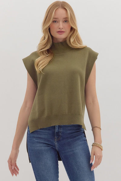 fell for it mock neck knit sweater tank | olive