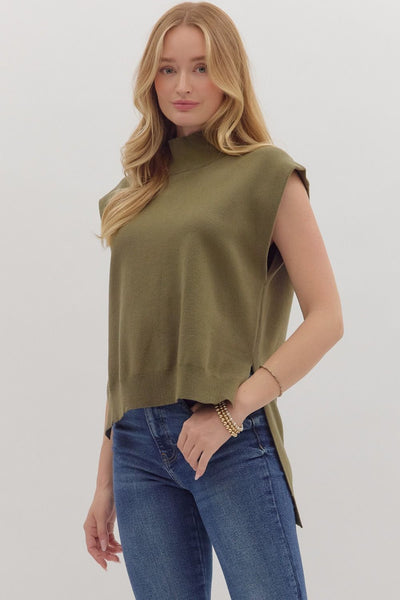fell for it mock neck knit sweater tank | olive