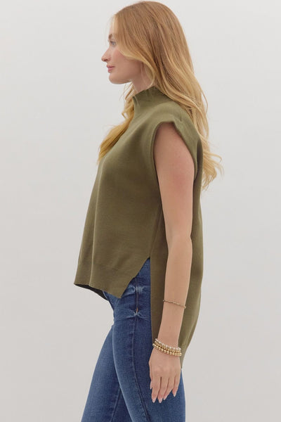 fell for it mock neck knit sweater tank | olive