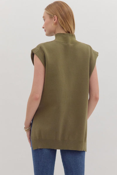 fell for it mock neck knit sweater tank | olive