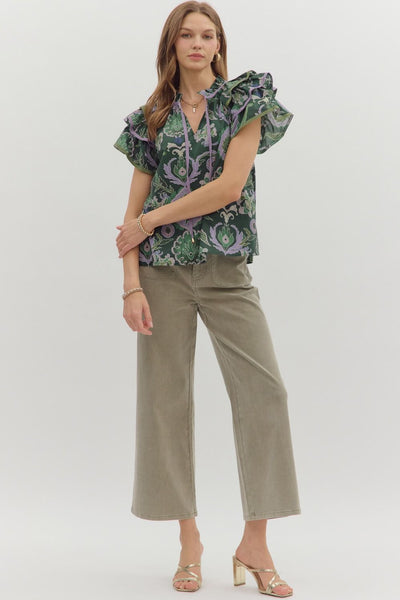 blissful days tiered ruffle sleeve top | green