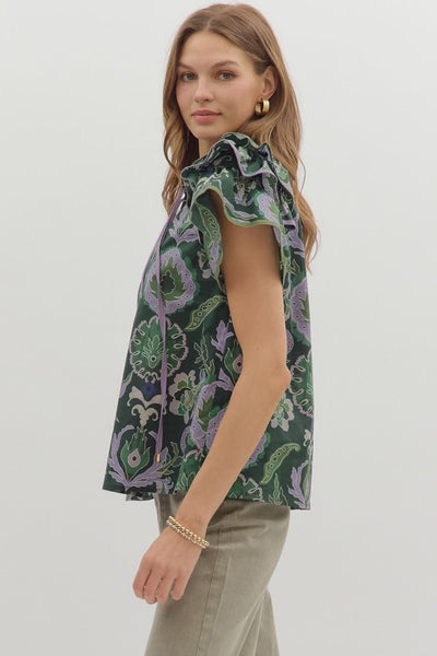 blissful days tiered ruffle sleeve top | green