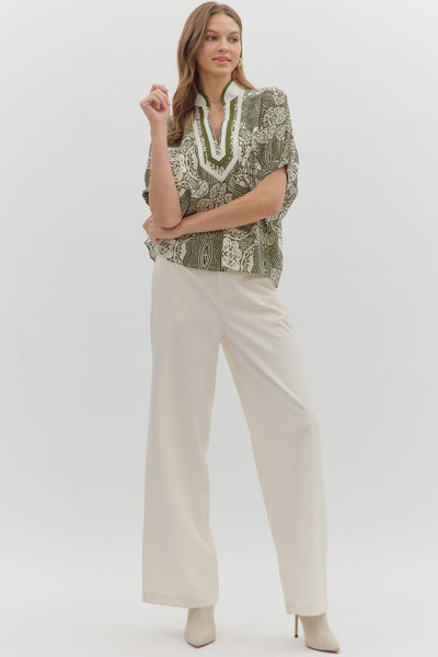 beautiful essence abstract dolman sleeve top | olive