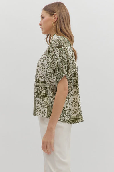 beautiful essence abstract dolman sleeve top | olive