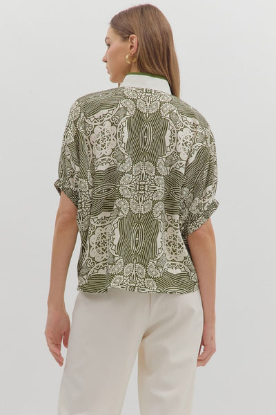 beautiful essence abstract dolman sleeve top | olive