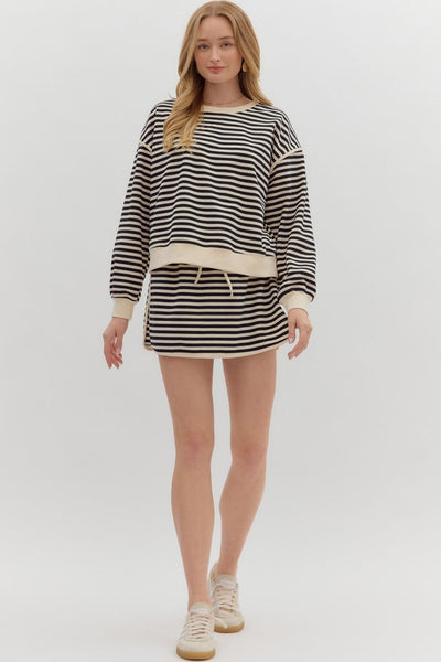 chic moment striped jersey pullover | black + white