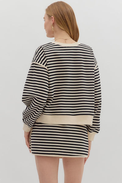 chic moment striped jersey pullover | black + white
