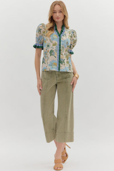 at my happiest floral puff sleeve top | ecru