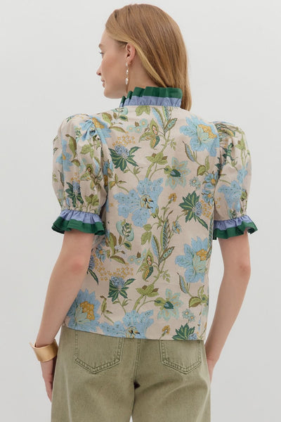 at my happiest floral puff sleeve top | ecru
