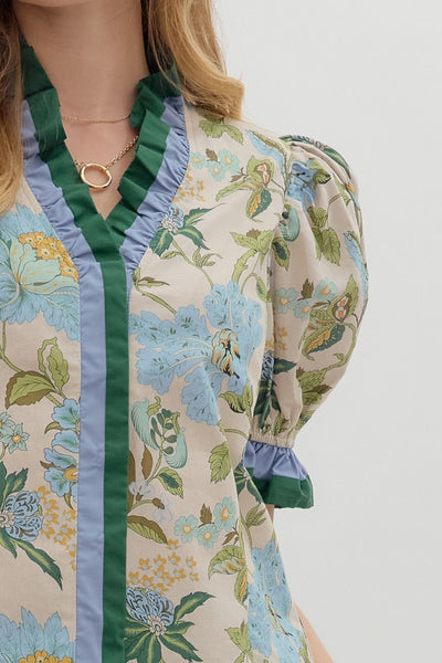 at my happiest floral puff sleeve top | ecru