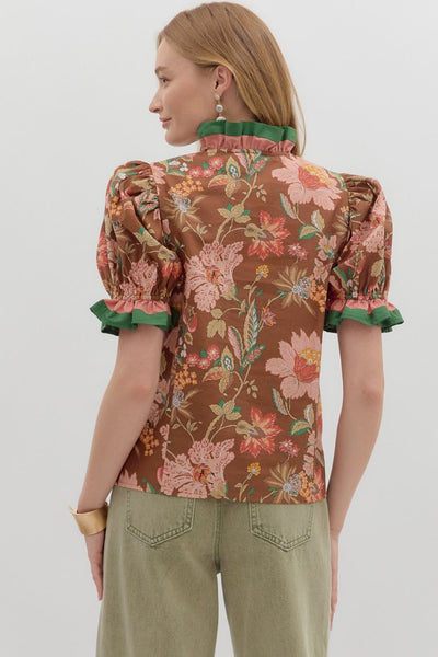 at my happiest floral puff sleeve top | brown