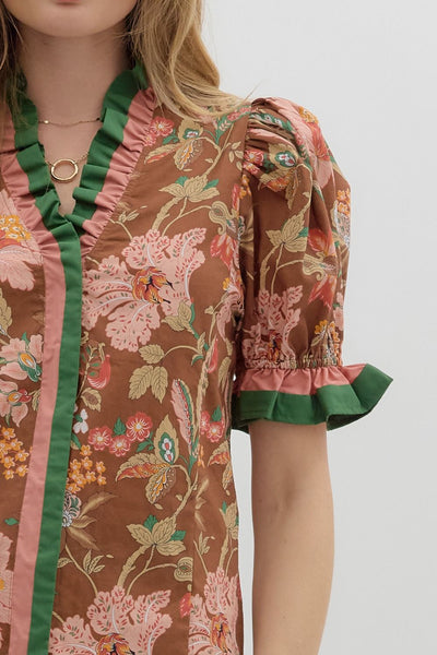 at my happiest floral puff sleeve top | brown