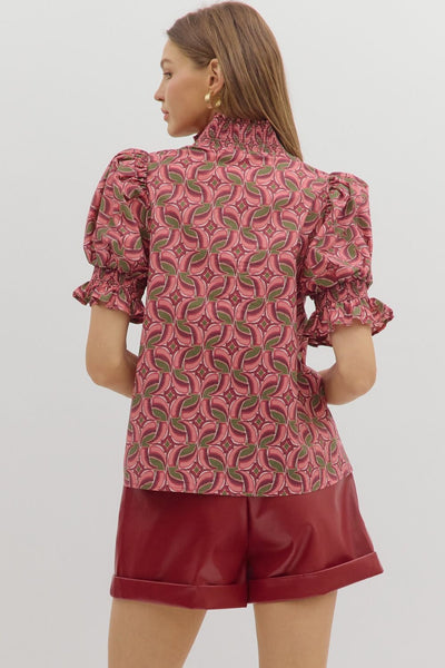 early morning sunrise abstract puff sleeve top | wine