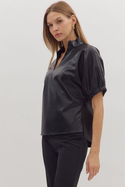 she's just got it faux leather top | black