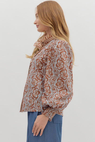 ending on a high note floral long sleeve top | camel