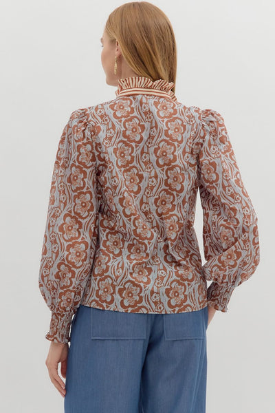 ending on a high note floral long sleeve top | camel