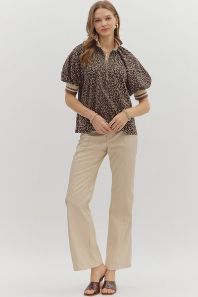 wild is the wind leopard puff sleeve top | mocha