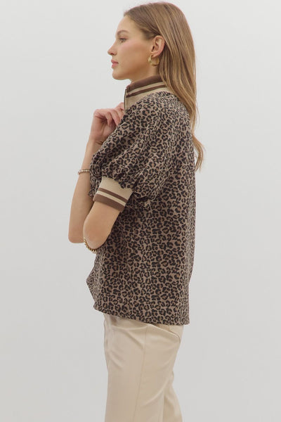 wild is the wind leopard puff sleeve top | mocha