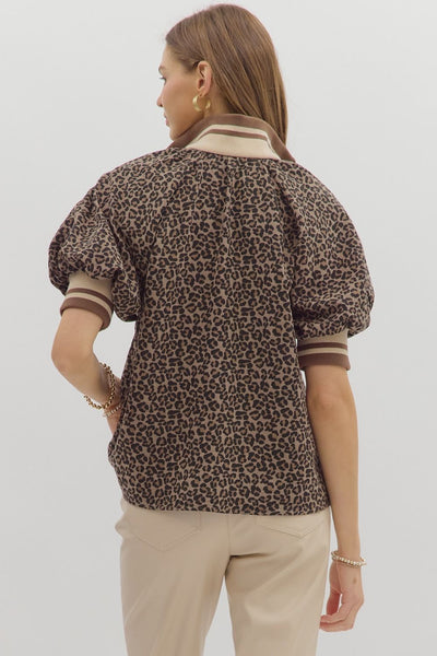 wild is the wind leopard puff sleeve top | mocha