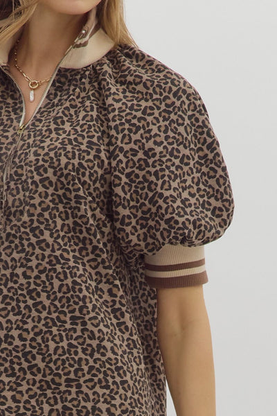 wild is the wind leopard puff sleeve top | mocha
