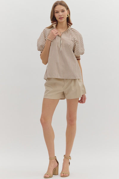 everyday luxe stripe puff sleeve top | caramel
