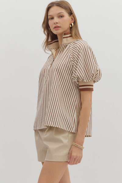 everyday luxe stripe puff sleeve top | caramel