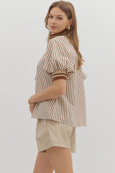 everyday luxe stripe puff sleeve top | caramel