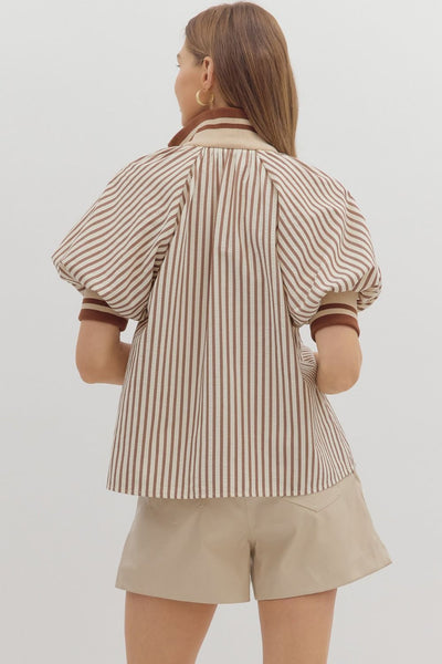 everyday luxe stripe puff sleeve top | caramel