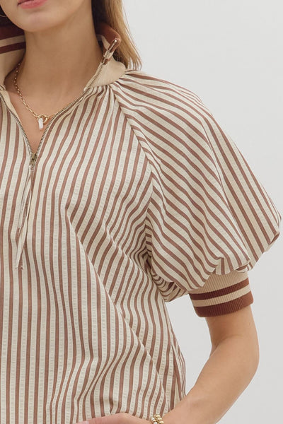 everyday luxe stripe puff sleeve top | caramel