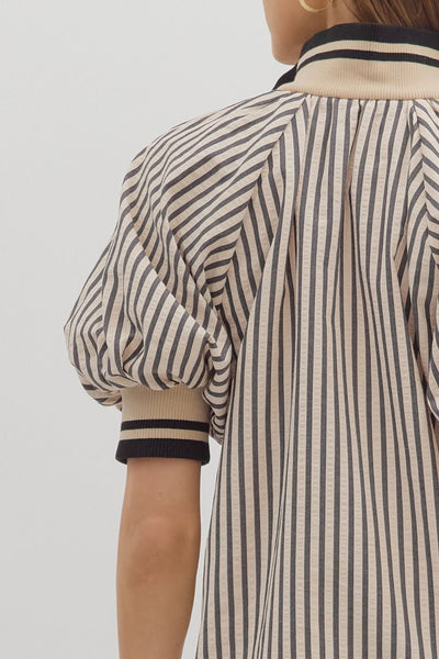 everyday luxe stripe puff sleeve top | black + white